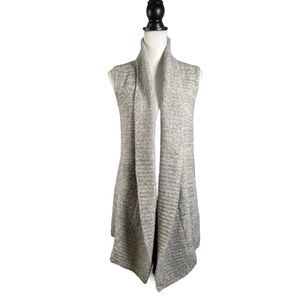 Loft Ash Gray Shawl Neck Open Front Ribbed Knit Sleeveless Vest Cardigan XS/S